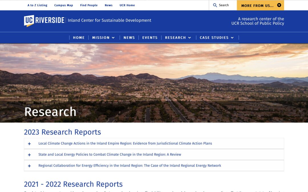 UCR Inland Center For Sustainable Development: Research