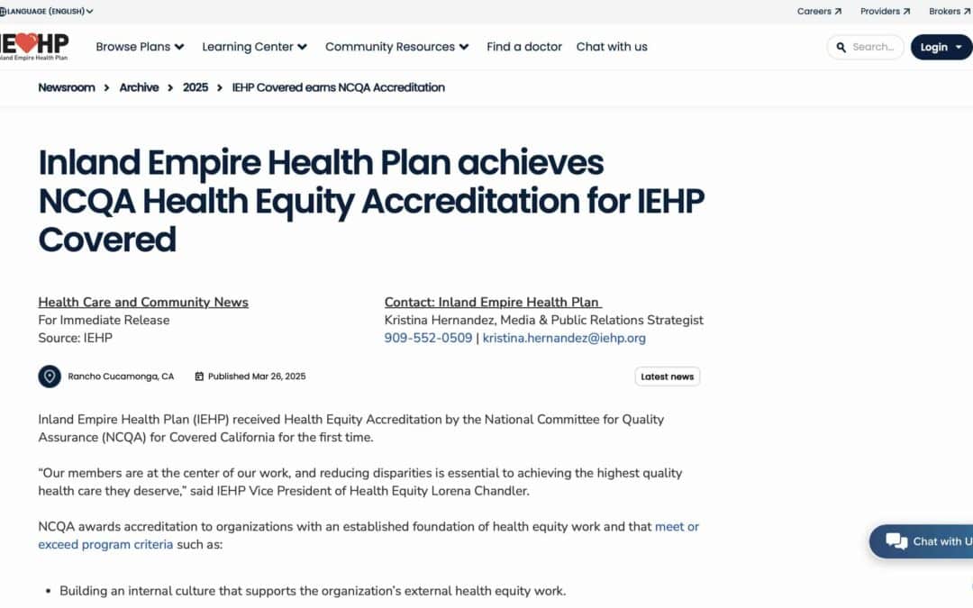 Inland Empire Health Plan Achieves NCQA Health Equity Accreditation for IEHP Covered