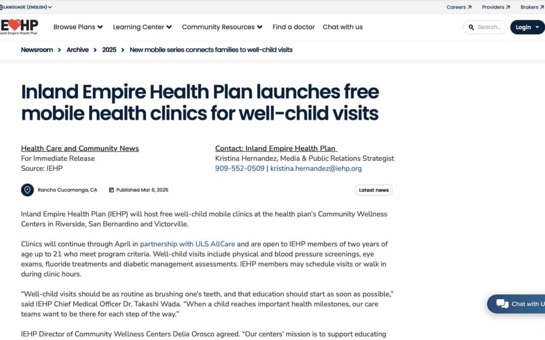 Inland Empire Health Plan Launches Free Mobile Health Clinics for Well-Child Visits