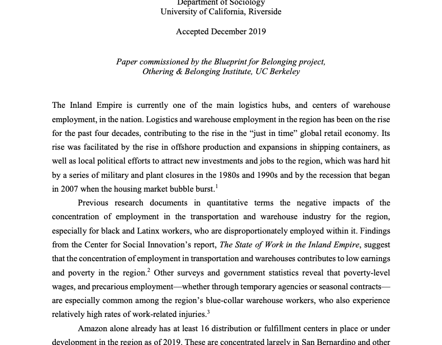 Warehouse Employment as a Driver of Inequality in the Inland Empire: The Experiences of Young Amazon Warehouse Workers