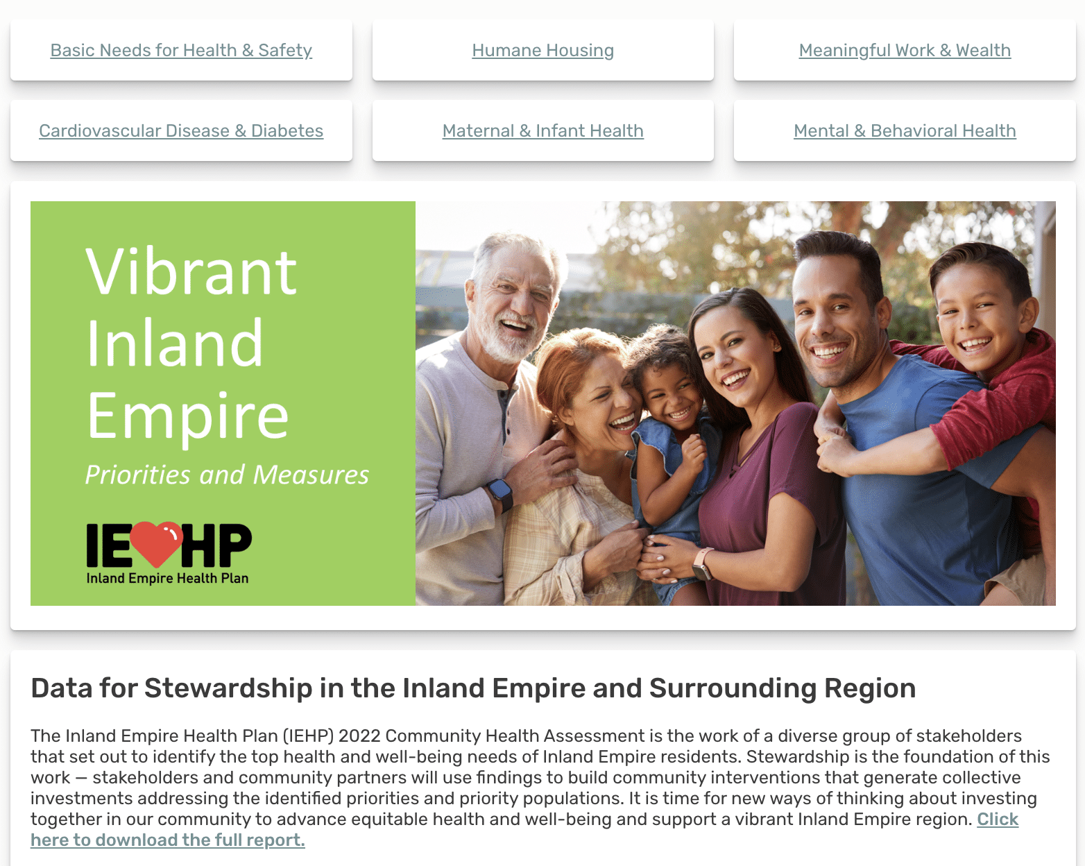 Screenshot of the web-based community needs assessment for the Inland Empire Health Plan
