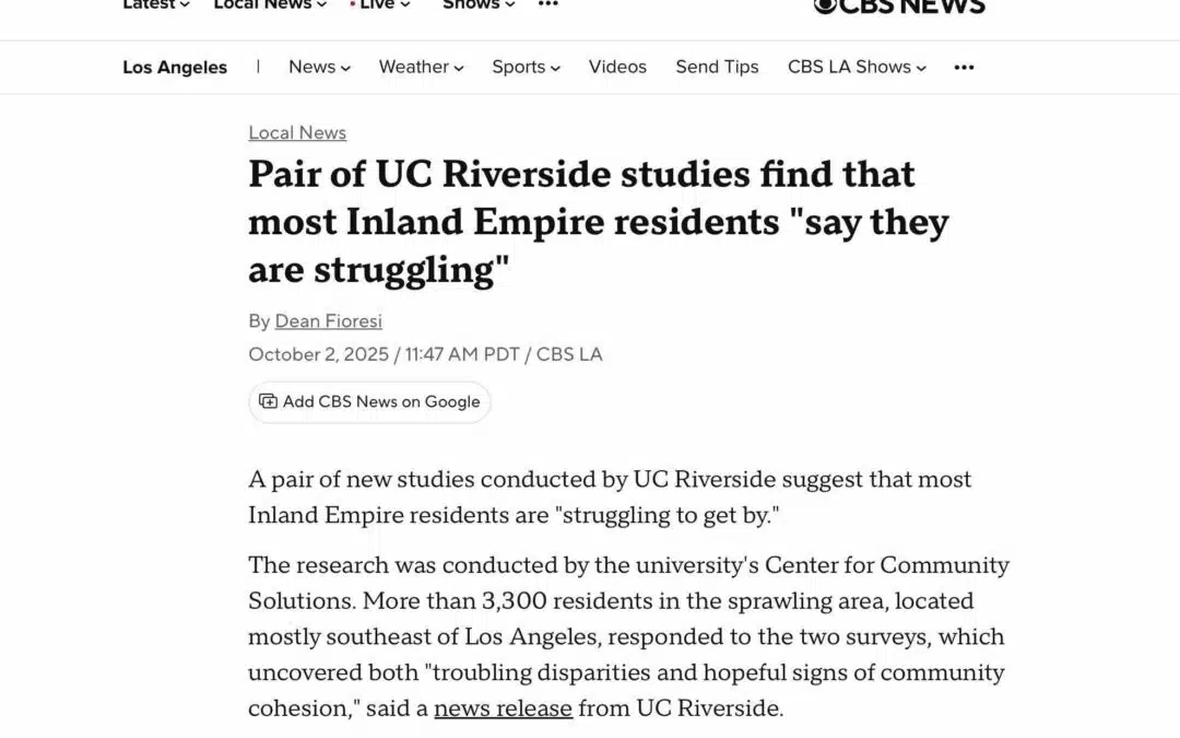 Pair of UC Riverside Studies Find That Most Inland Empire Residents Say They Are Struggling